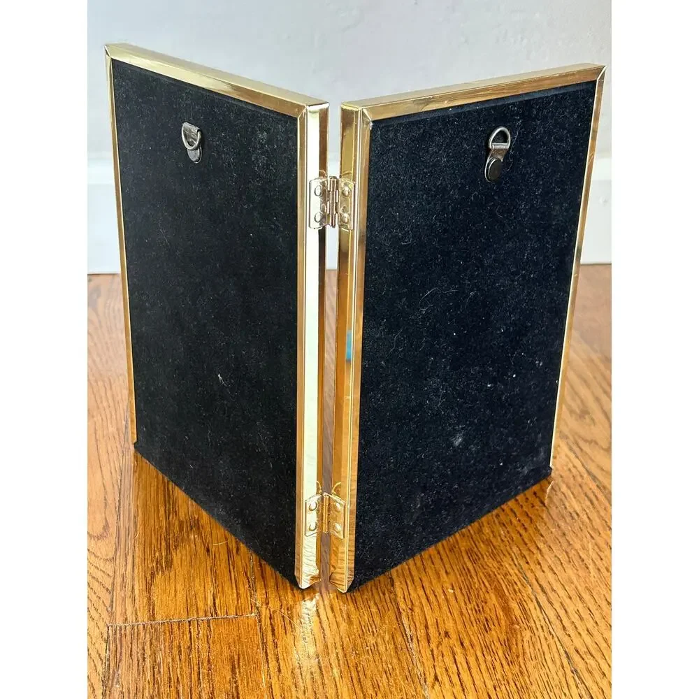 Vintage Burnes State Street Double Hinged Picture Frame 5x7 Gold Book Fold Frame